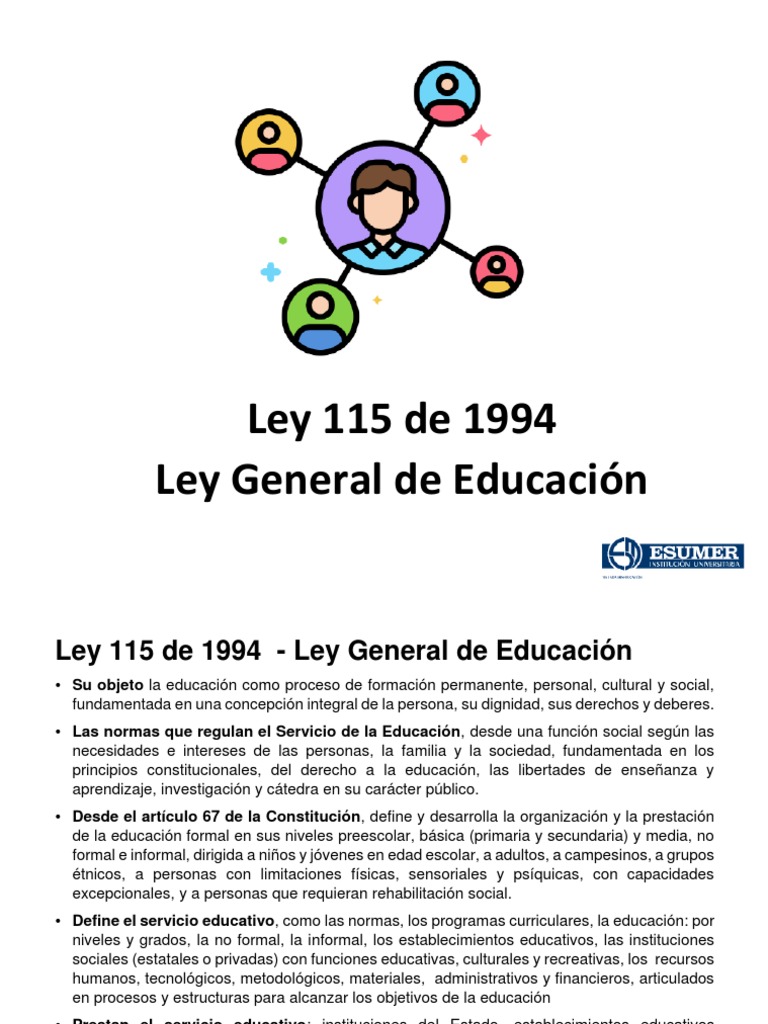 Ley 115 de 1994: Educación en Colombia | PDF | Educación primaria ...