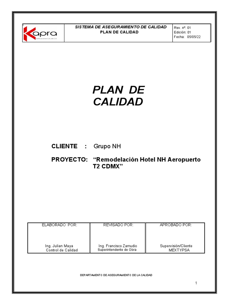 Plan de Calidad de Obra | PDF | Calidad (comercial) | Calibración