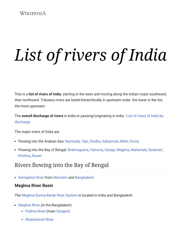 List of Rivers of India - Wikipedia | PDF | Earth Sciences | Fluvial ...