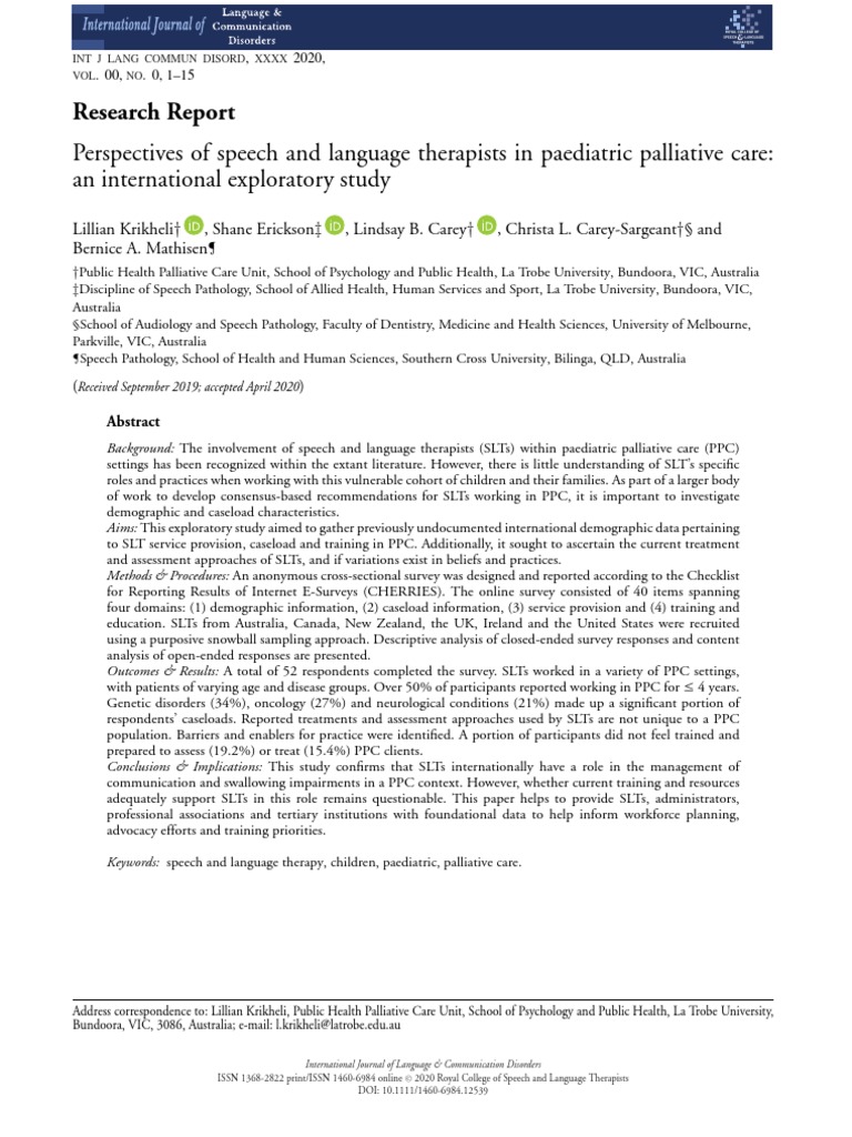 Perspectives of Speech and Language Therapists in Paediatric Palliative ...