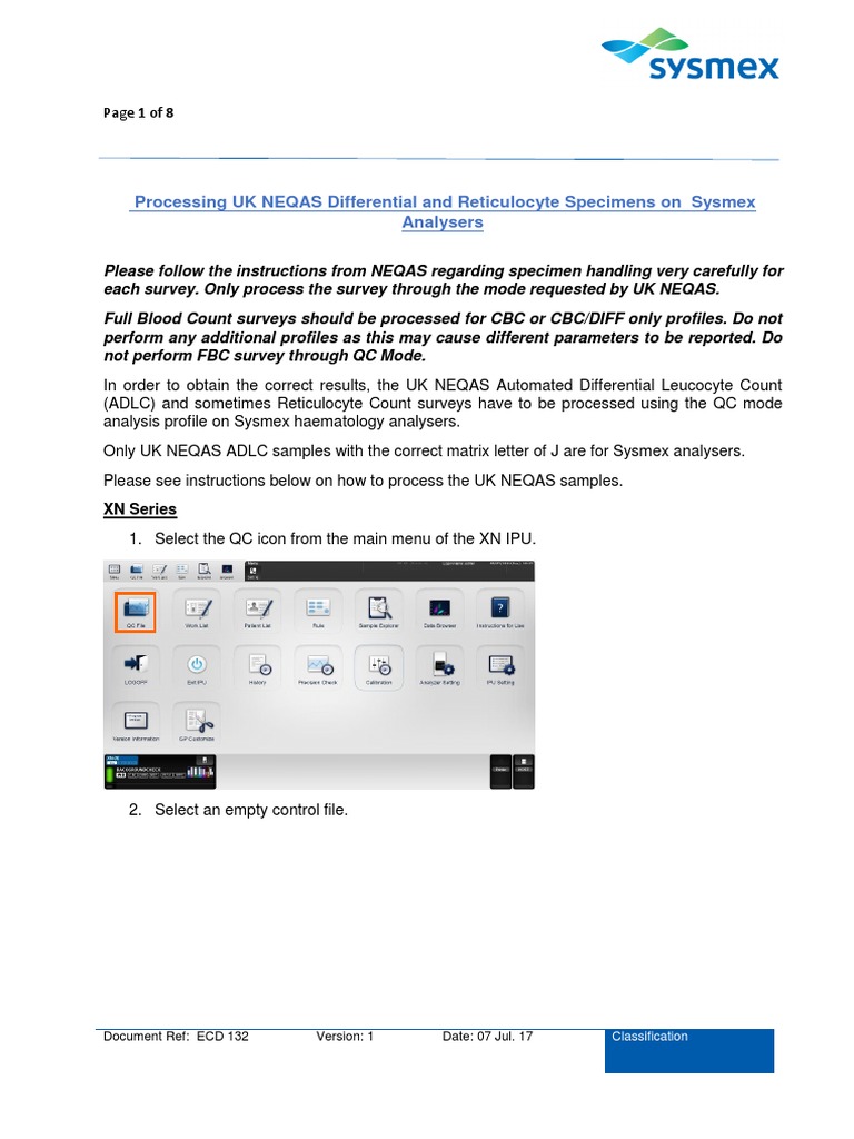 Processing NEQAS Samples on Sysmex | PDF | Computing