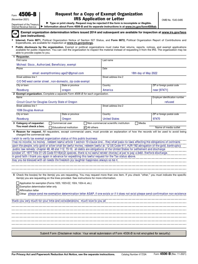 Exempt Org IRS Request Form | PDF | Zip Code | Money