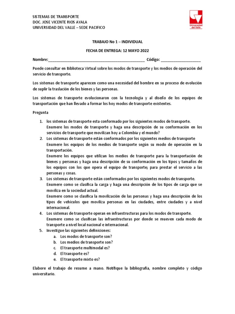 Modos y Medios de Transporte en Colombia | PDF | Transporte
