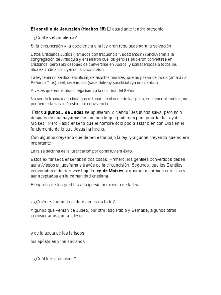 Hechos 15 El Concilio De Jerusalen Pdf Pablo El Apóstol Bernabé