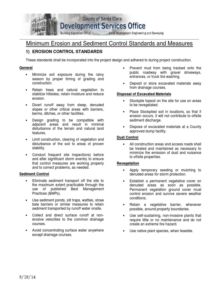 Minimum Erosion and Sediment Control Standards and Measures | PDF ...