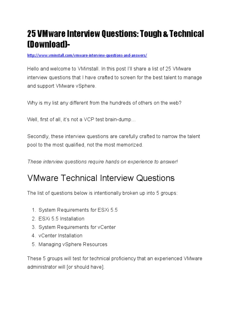 25 VMware Interview Questions PDF Computer Architecture