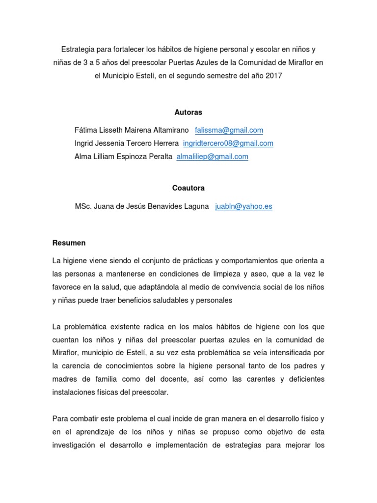 Colabora en Higiene | PDF | Educación de la primera infancia | Aprendizaje