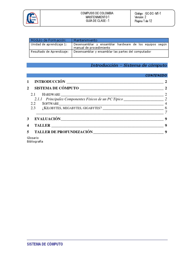 Guia 1 Sistema de Cómputo | PDF | Hardware de la computadora | Sistema ...