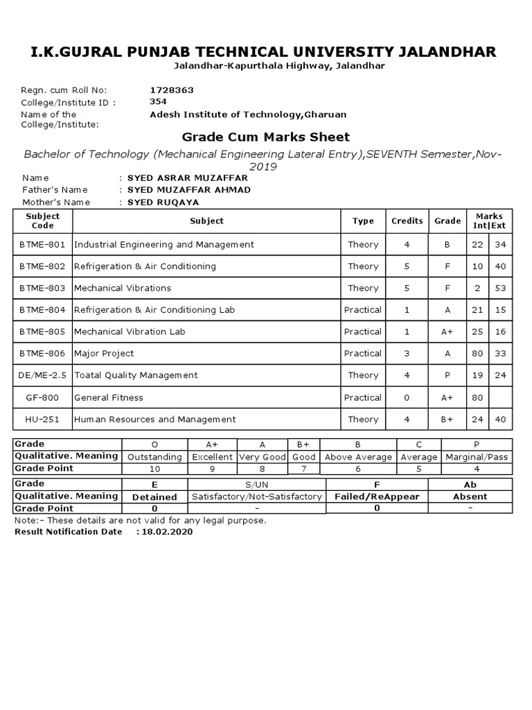 Engineering Student Grade Report | PDF | Science | Engineering
