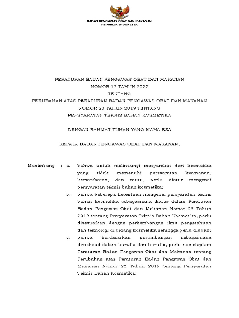 PerBPOM No. 17 Tahun 2022 | PDF