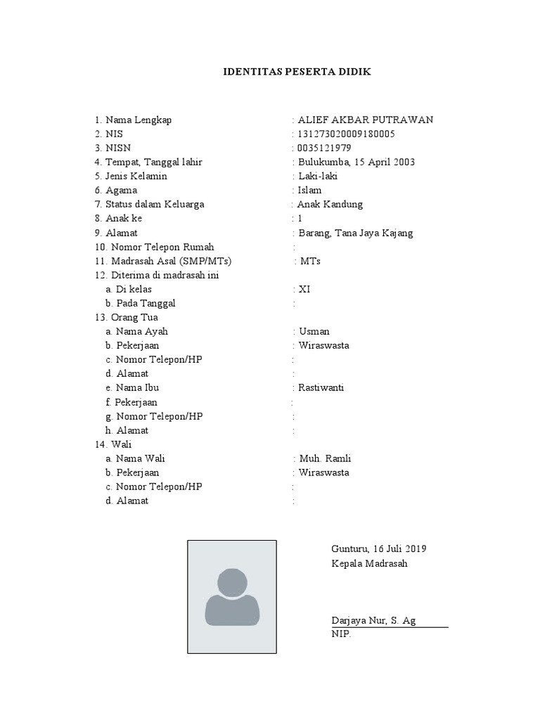 Contoh Raport Madrasah Aliyah Siswa | PDF