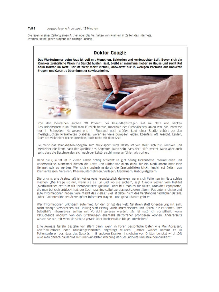 Dr. Google B2 Goethe Lesen | PDF