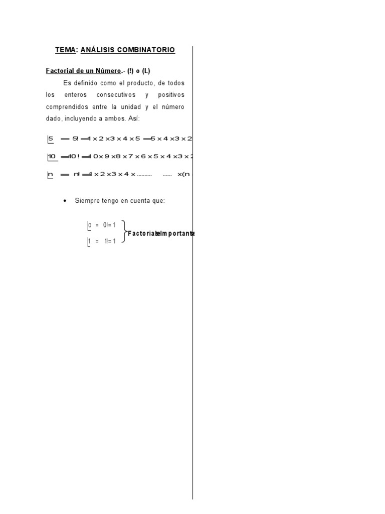 Análisis Combinatorio y Factoriales | PDF | Probabilidad | Enseñanza de ...