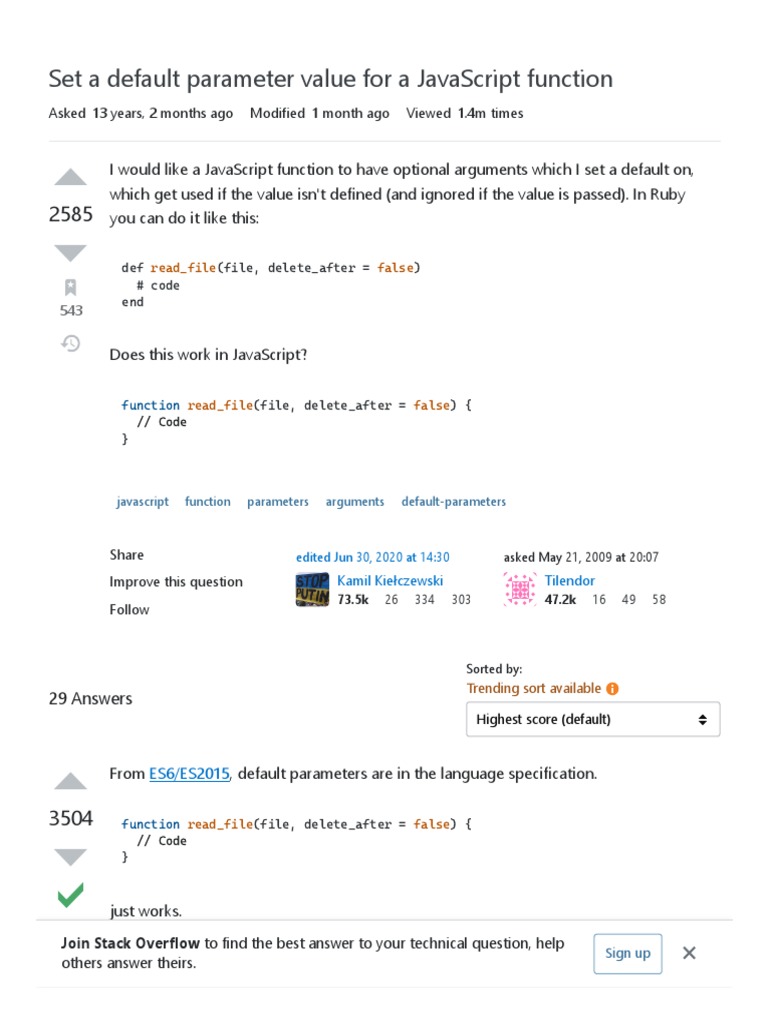 Set A Default Parameter Value For A JavaScript Function - Stack ...