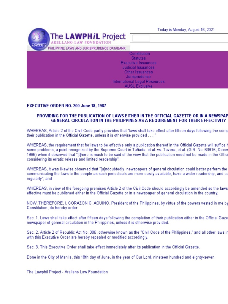 EO No. 200 PDF Executive Order Legal Documents