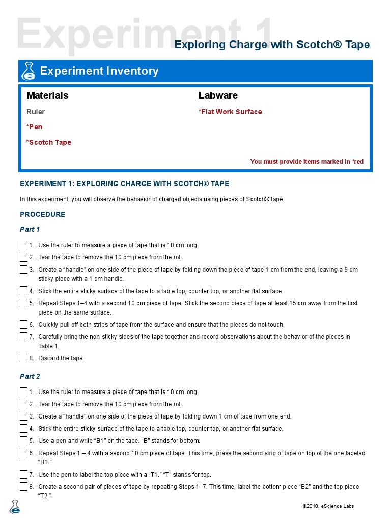 Experiment Inventory Exploring Charge With Scotch® Tape PDF