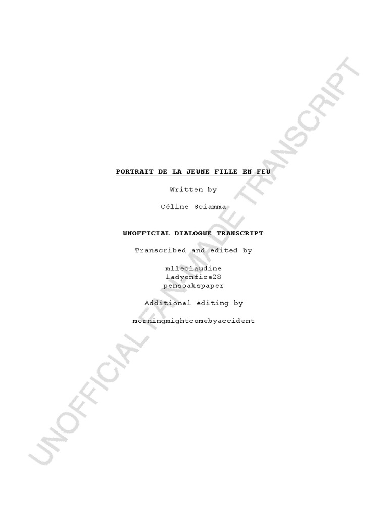 Unofficial Transcript of Portrait de la Jeune Fille en Feu | PDF