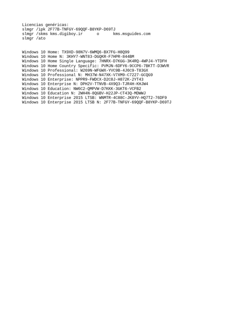 Windows 10 Generic License Keys Guide | PDF