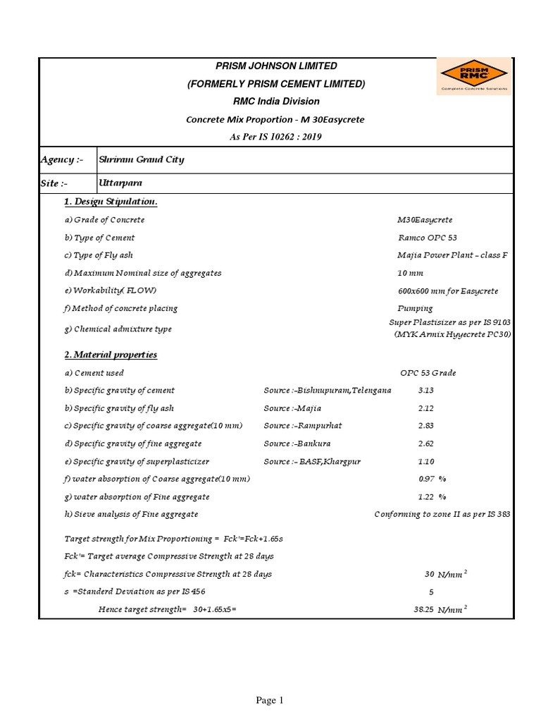 M30 Easycrete Mix Design PDF Concrete Fly Ash
