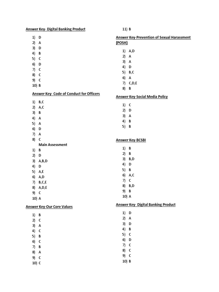 Answer Key Mandatory Course 2018-19-1 | PDF