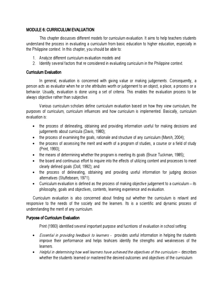 Curriculum Evaluation Models Explained | PDF | Curriculum | Evaluation