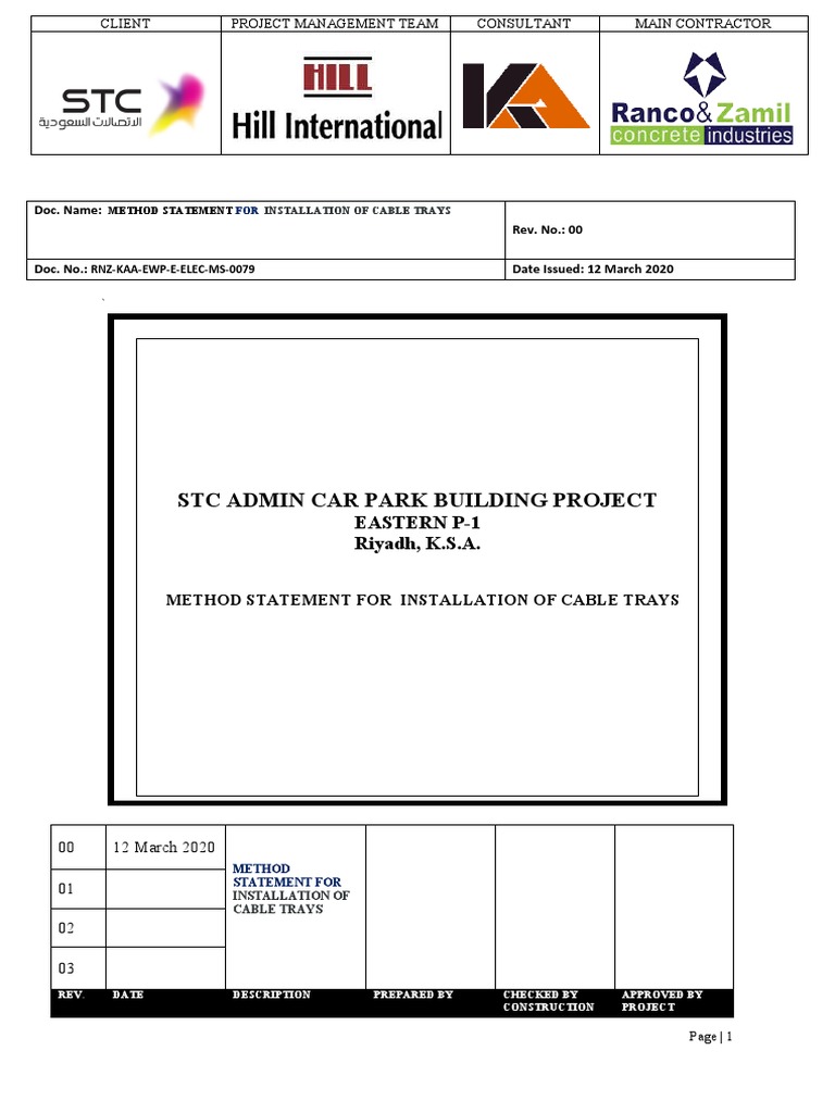 Cable Tray Installation Method Statement | PDF | Insulator (Electricity ...