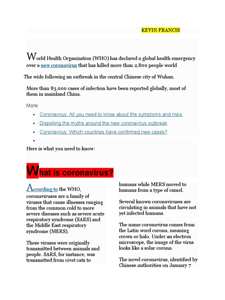 Hat Is Coronavirus? PDF Diseases And Disorders Animal Viral Diseases