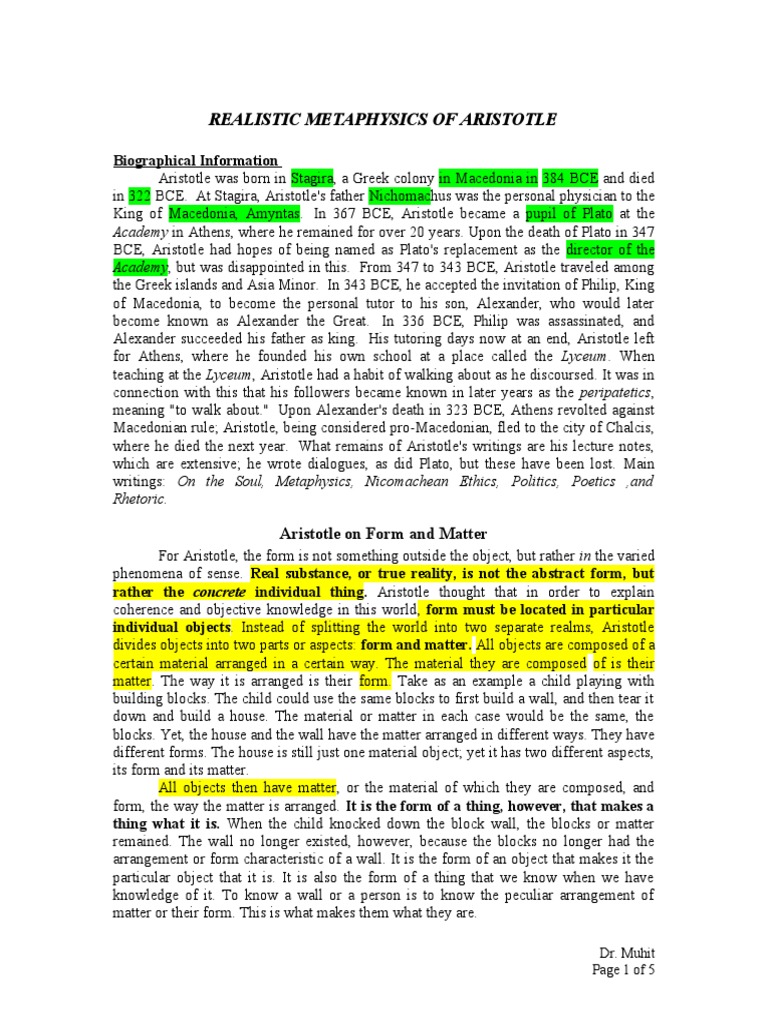 Realistic Metaphysics Of Aristotle Download Free Pdf Causality