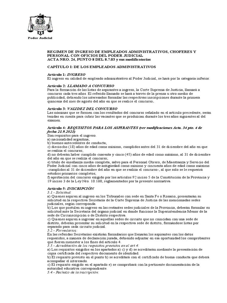 Reglamento Ingreso Poder Judicial Con Modificacion 10.2021 PDF Prueba (evaluación) Máquina