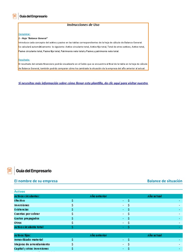 Plantilla de Balance General en Excel | PDF | Valor neto | Hoja de balance