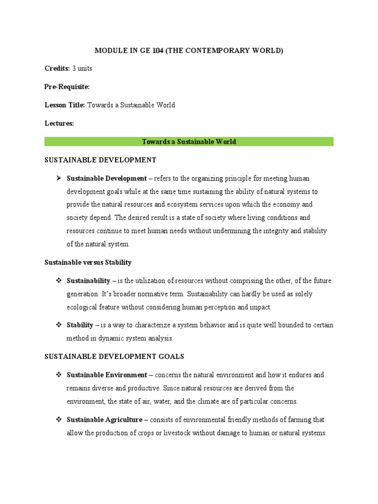 Towards a Sustainable World Module | PDF | Sustainability | Sustainable ...