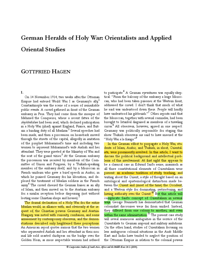German Heralds of Holy War Orientalists PDF Jihad Ottoman Empire