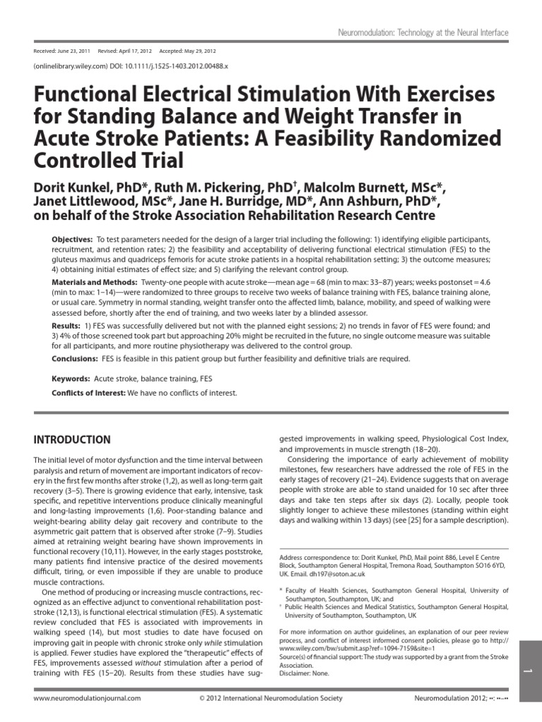 Functional Electrical Stimulation With Exercises For Standing Balance