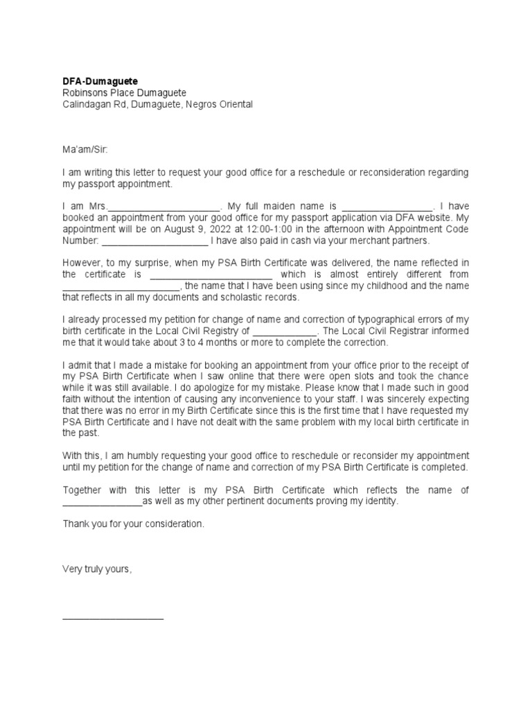 Letter To Dfa | PDF