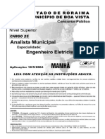 Cespe Cebraspe 2004 Prefeitura de Boa Vista RR Engenheiro Eletricista Prova