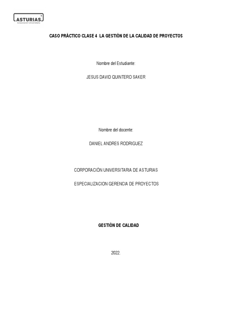 Caso Práctico Clase 4 La Gestión de La Calidad de Proyectos | PDF ...