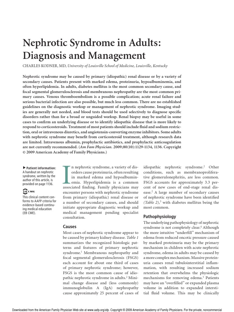 Nephrotic Syndrome: Diagnosis & Management | PDF | Kidney Disease ...
