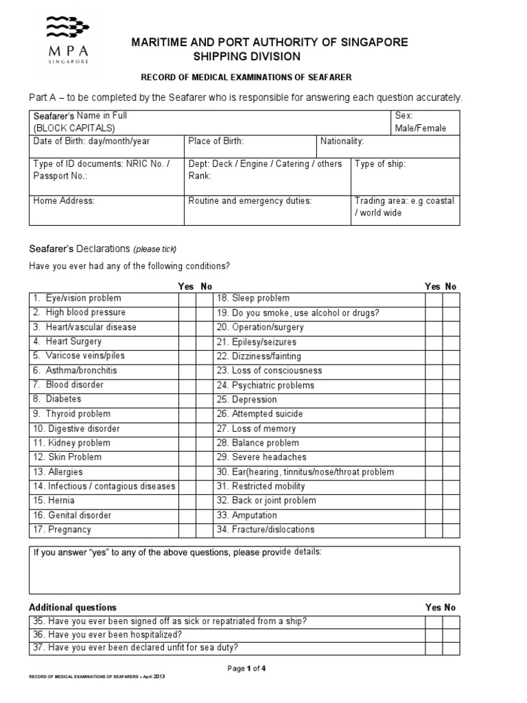 MLC Medical Form PDF Visual Acuity Blood Pressure
