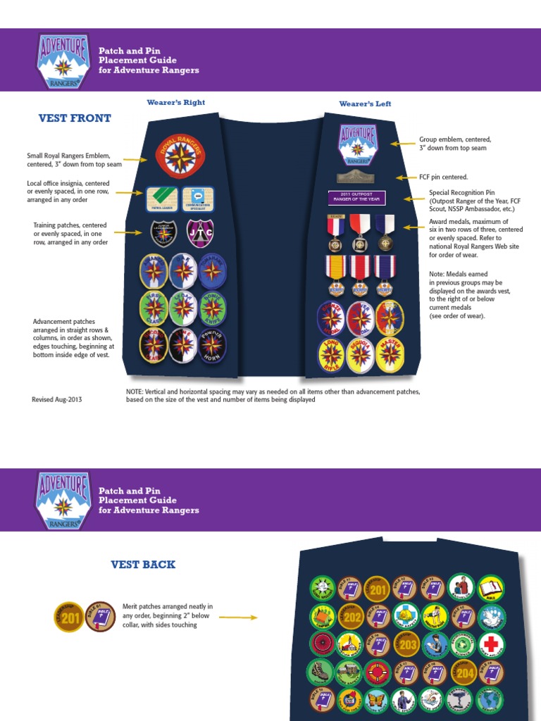 Vest Front Patch and Pin Placement Guide For Adventure Rangers PDF