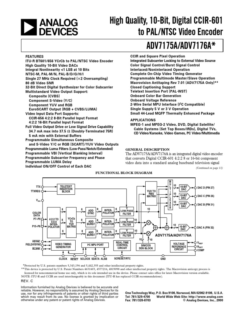 High Quality, 10Bit, Digital CCIR601 To PAL/NTSC Video Encoder PDF