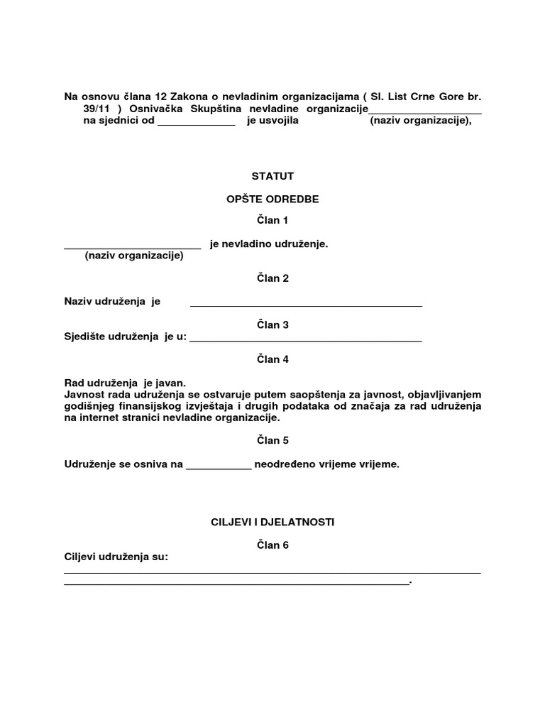 Obrazac Statuta CG | PDF