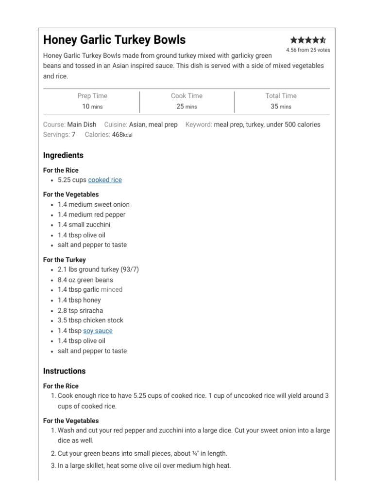 Honey Garlic Turkey Bowls THE MEAL PREP MANUAL PDF Cooking