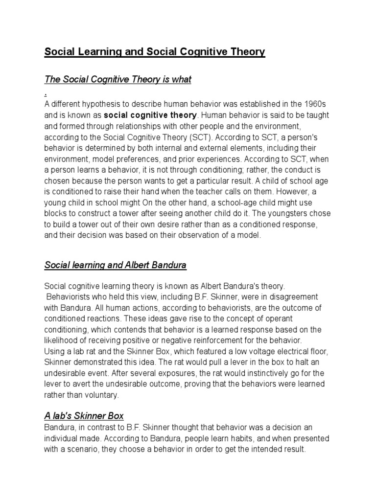 Social Learning and Social Cognitive Theory | PDF | Self Efficacy ...