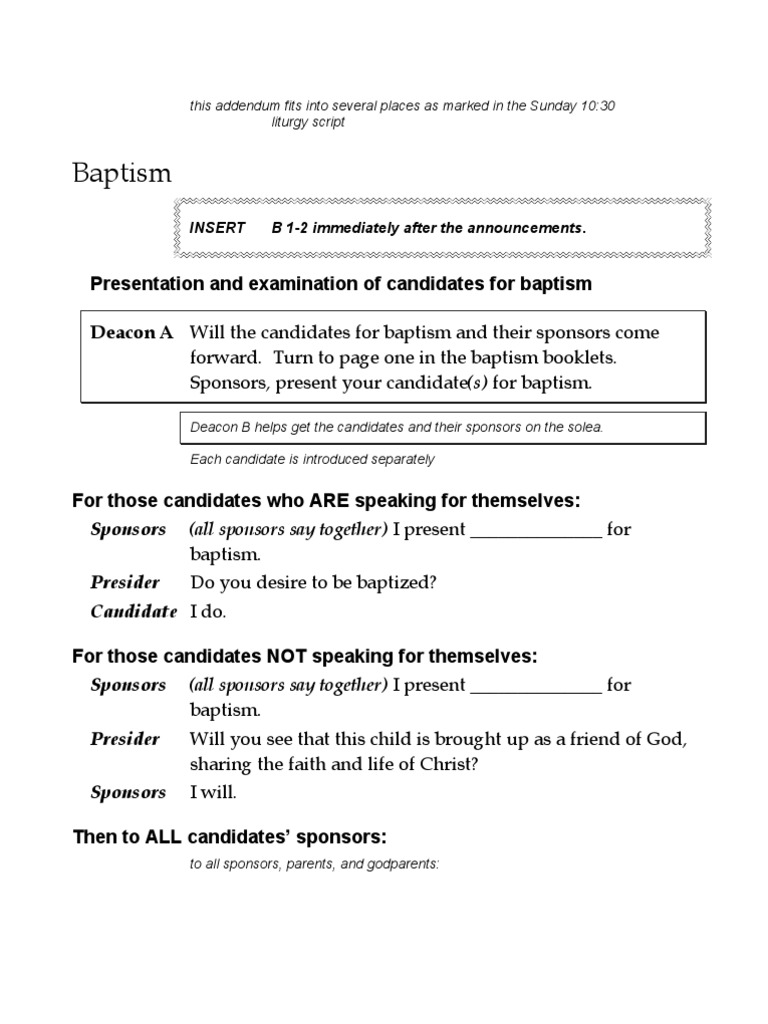 Baptism Script PDF Godparent Baptism