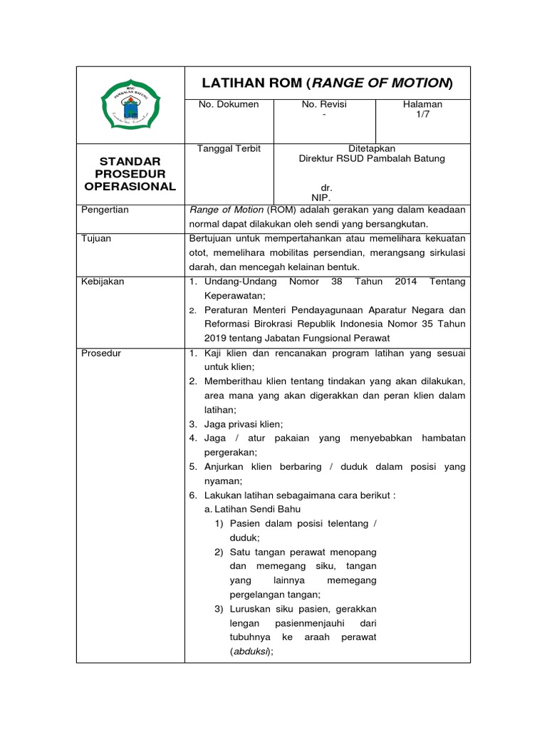 Prosedur Latihan ROM untuk Pasien | PDF | Pengembangan Diri