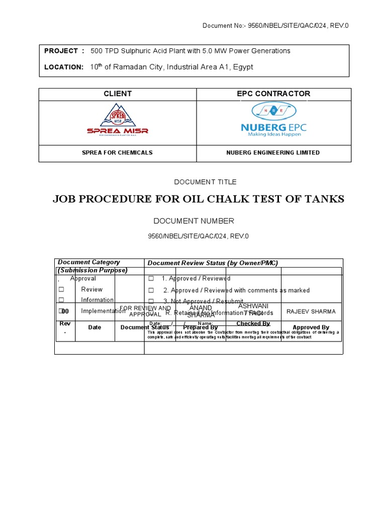 24.tank Oil Chalk Test PDF Welding Construction