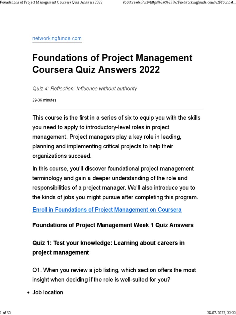 foundations of project management coursera