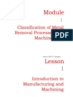 Classification of Metal Removal Processes and Machine Tools: Version 2 ME IIT, Kharagpur