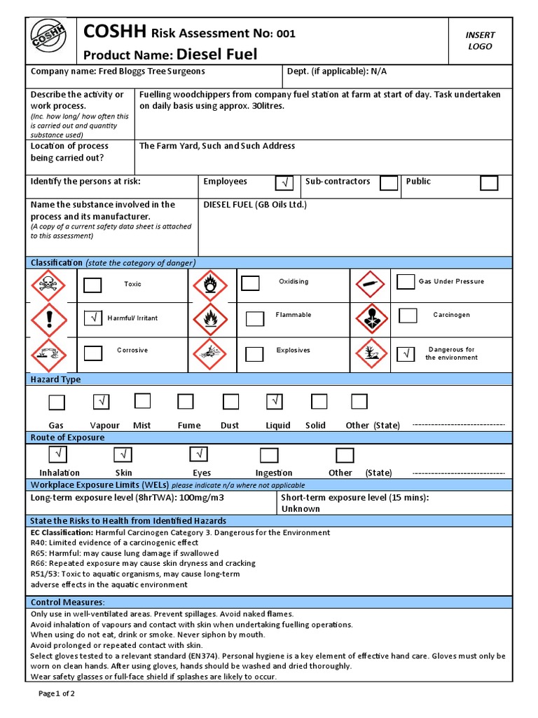 Coshh: Diesel Fuel | PDF | Personal Protective Equipment | Toxicity