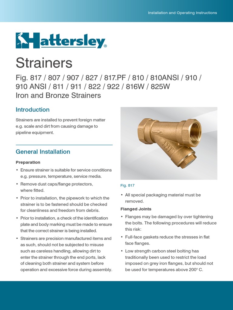 Strainers Hattersley IOM 0221 PDF Pipe (Fluid Conveyance) Valve